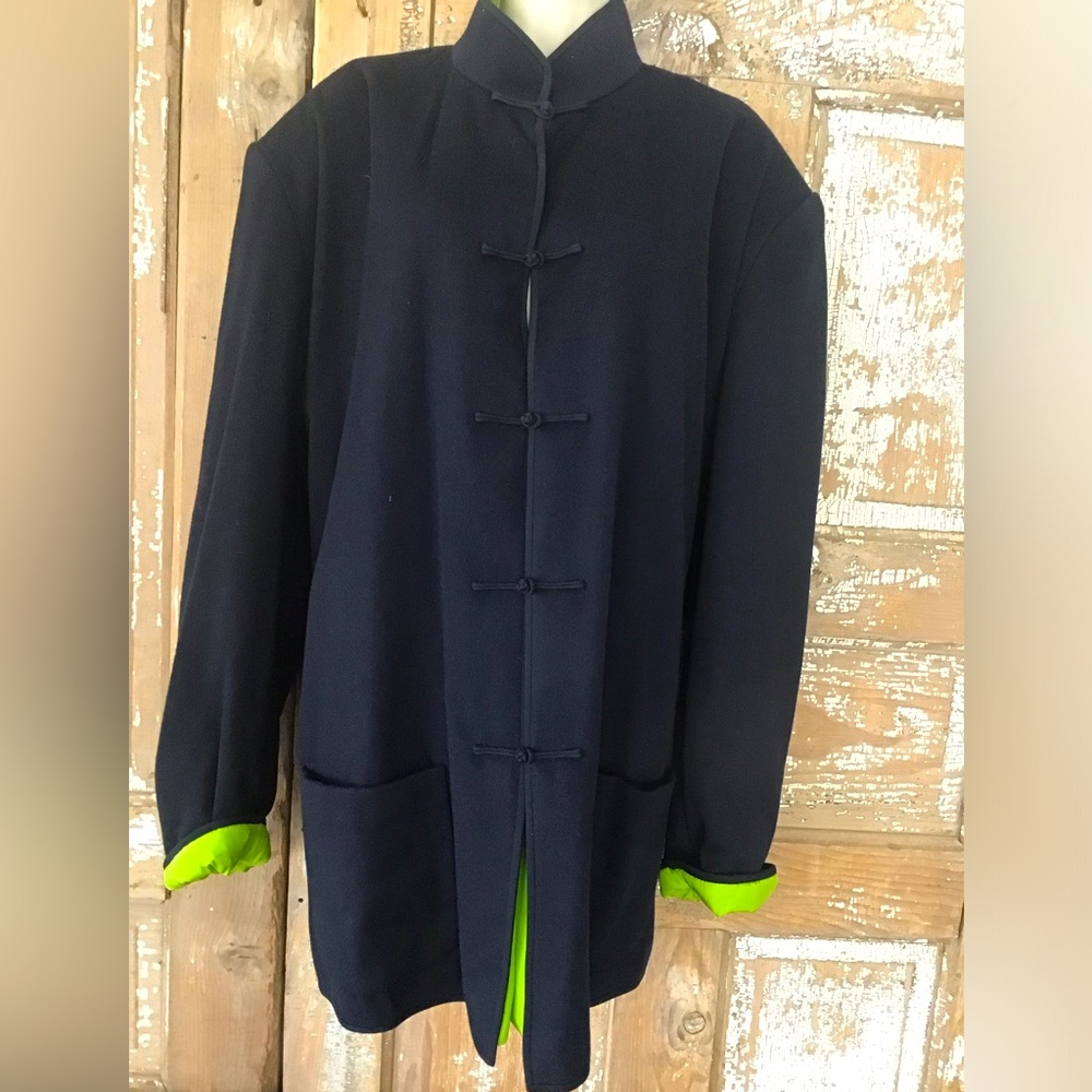 Shanghai Tang men’s 100% Cashmere Coat Silk Lining Navy Blue Size 44